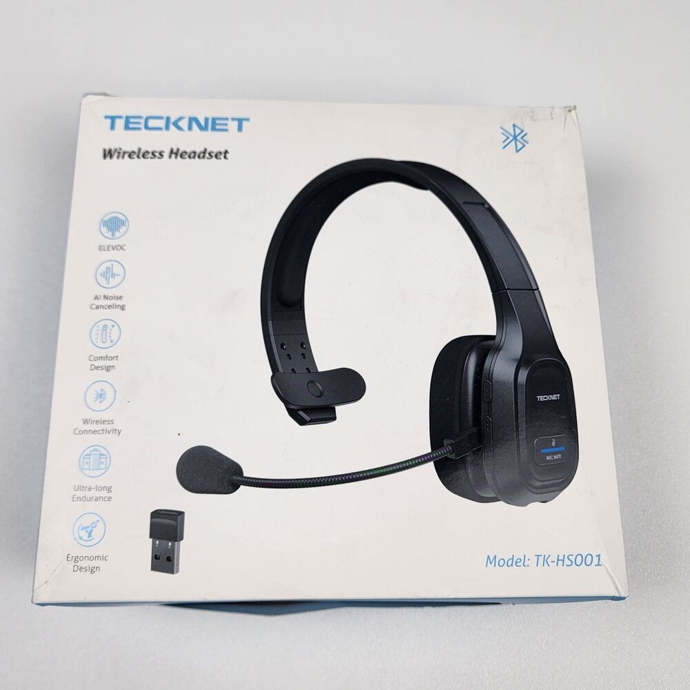 TECKNET TK-HS001 Bluetooth Trucker Headset AI Noise Canceling USB Dongle Black